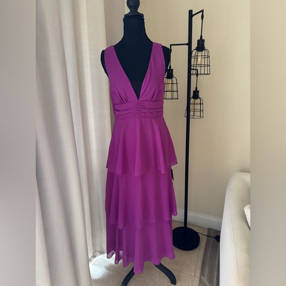 Lulus Purple Tiered Midi Dress Small Sleeveless Ruffle Party - Picture 4 of 12